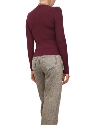 TWIN-SET Maglia Twinset in filato a costine bordeaux con lavorazione traforata in DONNA