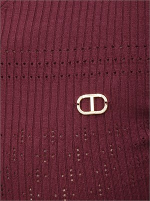 TWIN-SET Maglia Twinset in filato a costine bordeaux con lavorazione traforata in DONNA
