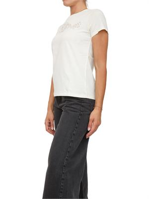 TWIN-SET T-shirt Twinset in jersey di cotone bianco panna con pizzo intarsiato in DONNA