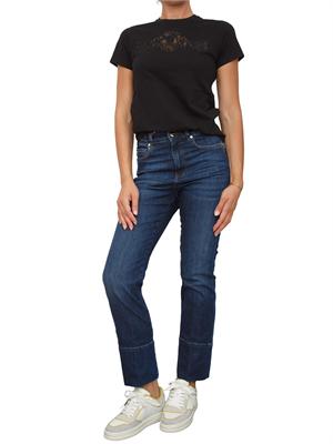 TWIN-SET T-shirt Twinset in jersey di cotone nero con pizzo intarsiato in DONNA