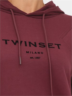 TWIN-SET Tuta sportiva Twinset felpa+pantaloni in jersey di cotone bordeaux con logo contrasto in DONNA