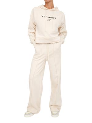 TWIN-SET Tuta sportiva Twinset felpa+pantaloni in jersey di cotone avorio con logo contrasto in DONNA