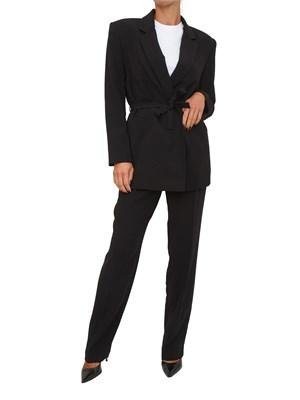 Giacca monopetto Armani Exchange con cintura sottile in tessuto fluido nero in DONNA