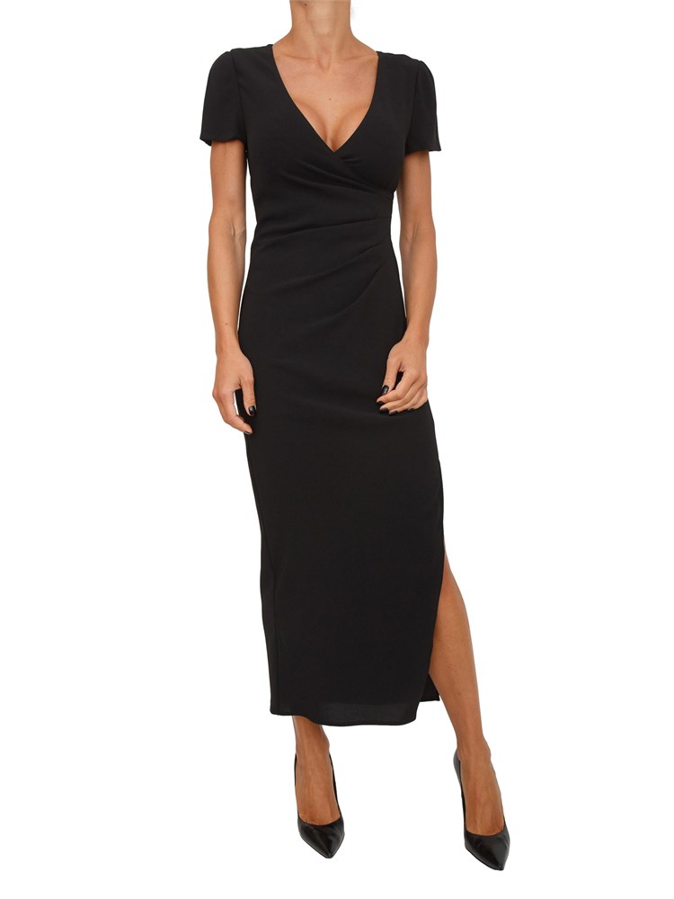 Abito midi Armani Exchange scollo V in tessuto elasticizzato nero