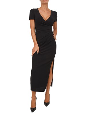 Abito midi Armani Exchange scollo V in tessuto elasticizzato nero in DONNA