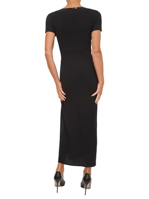 Abito midi Armani Exchange scollo V in tessuto elasticizzato nero in DONNA