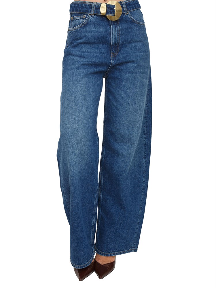 TWIN-SET Jeans ampi Twinset in denim medio con cintura e maxi fibbia