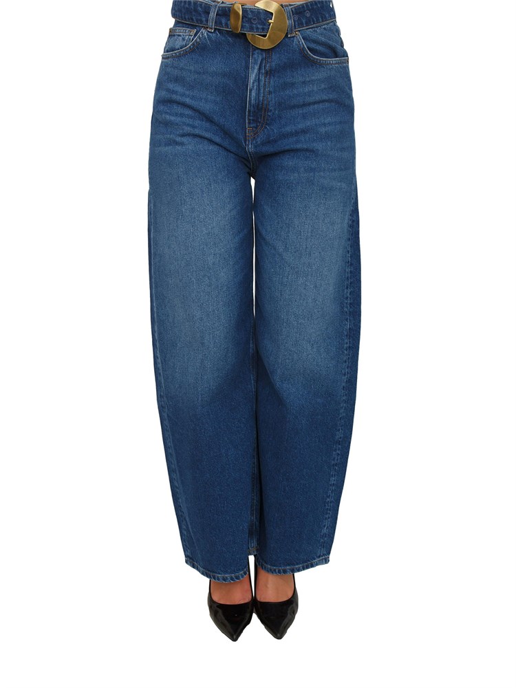 TWIN-SET Jeans ampi Twinset in denim medio con cintura e maxi fibbia