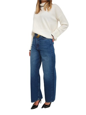 TWIN-SET Jeans ampi Twinset in denim medio con cintura e maxi fibbia in DONNA