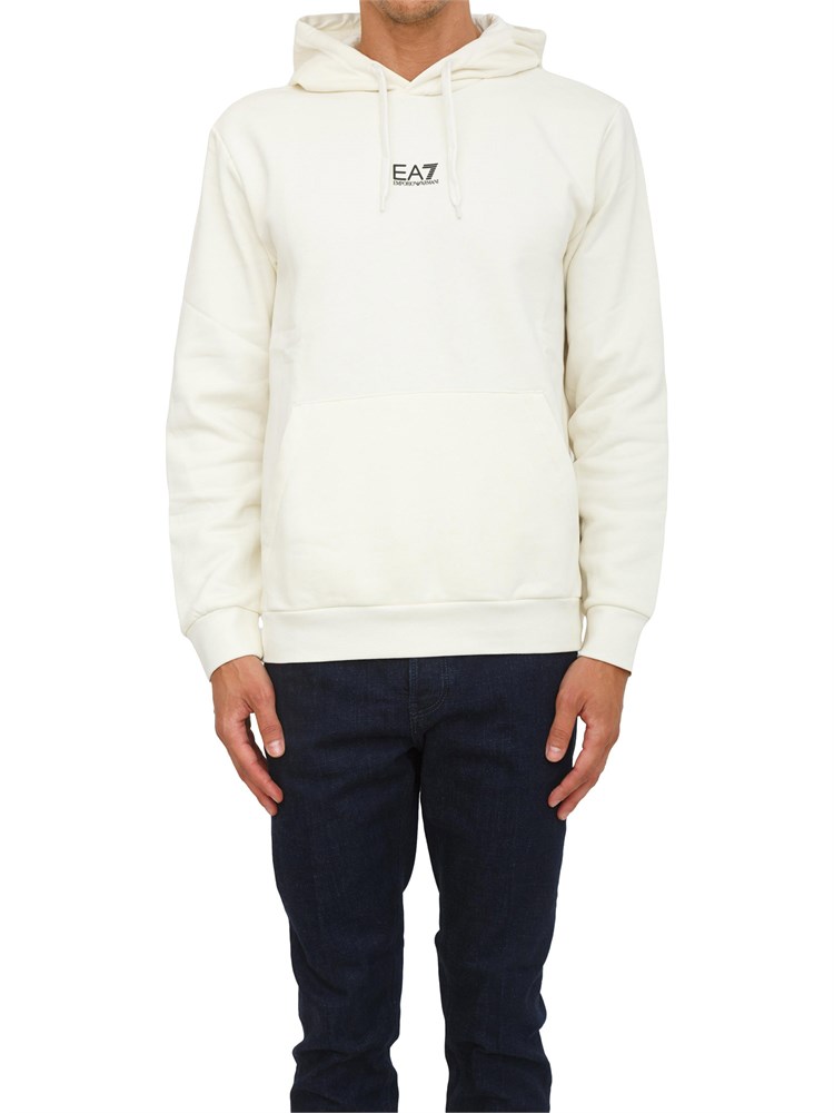EA7 EMPORIO ARMANI Felpa avorio EA7 con cappuccio Core Identity in misto cotone