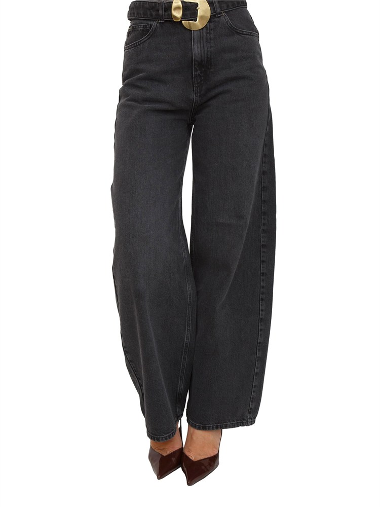 TWIN-SET Jeans Twinset in denim nero con cintura e maxi fibbia su vita