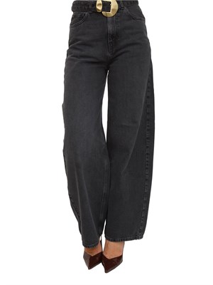 TWIN-SET Jeans Twinset in denim nero con cintura e maxi fibbia su vita in DONNA