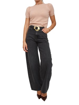 TWIN-SET Jeans Twinset in denim nero con cintura e maxi fibbia su vita in DONNA