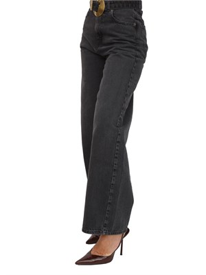 TWIN-SET Jeans Twinset in denim nero con cintura e maxi fibbia su vita in DONNA