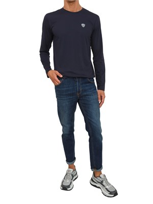 EA7 EMPORIO ARMANI T-shirt blu Ea7 a maniche lunghe in jersey stretch in UOMO