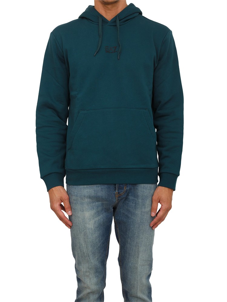 EA7 EMPORIO ARMANI Felpa verde petrolio EA7 con cappuccio Core Identity in misto cotone