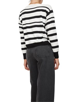 TWIN-SET Maglia girocollo Twinset in misto lana a righe bicolor nero bianco e logo lettering in DONNA