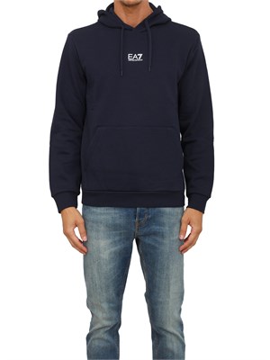 EA7 EMPORIO ARMANI Felpa blu EA7 con cappuccio Core Identity in misto cotone in UOMO