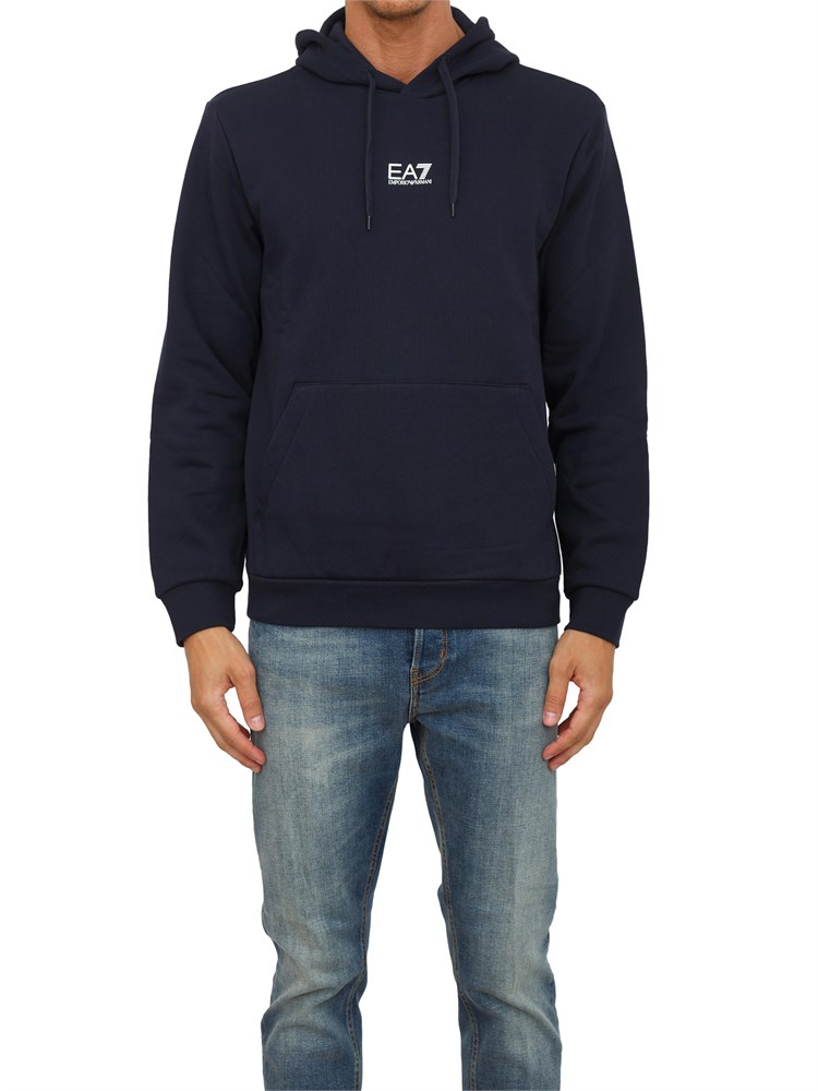 EA7 EMPORIO ARMANI Felpa blu EA7 con cappuccio Core Identity in misto cotone