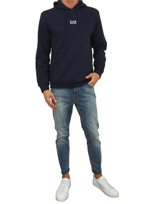 EA7 EMPORIO ARMANI Felpa blu EA7 con cappuccio Core Identity in misto cotone in UOMO
