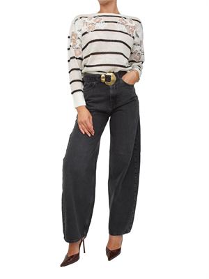TWIN-SET Maglia Twinset in misto mohair bianco e nero con pizzo e spacchi in DONNA