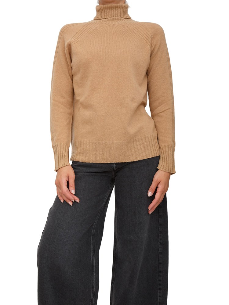TWIN-SET Maglia collo alto Twinset in misto cashmere cammello con bordi lurex