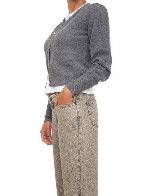 TWIN-SET Cardigan Twinset in misto mohair grigio con bottoni logo oro in DONNA