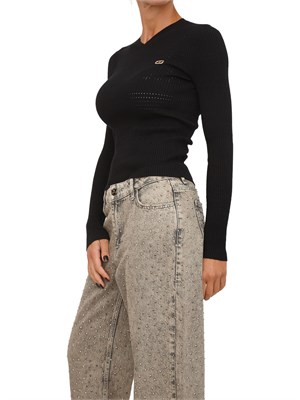 TWIN-SET Maglia Twinset in filato a costine nera con lavorazione traforata in DONNA