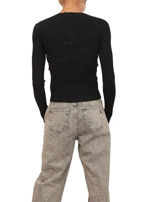 TWIN-SET Maglia Twinset in filato a costine nera con lavorazione traforata in DONNA