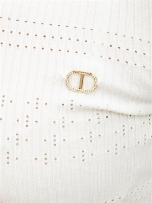 TWIN-SET Maglia Twinset in filato a costine bianca con lavorazione traforata in DONNA