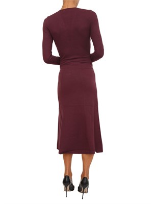 TWIN-SET Abito longuette in maglia bordeaux con scollo con logo Oval T in DONNA