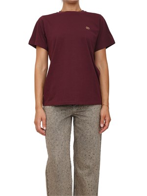 TWIN-SET T-shirt Twinset in jersey di cotone bordeaux con placchetta Oval T strass in DONNA