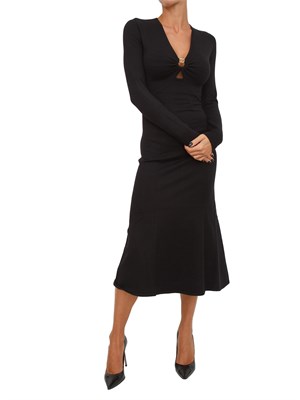 TWIN-SET Abito longuette in maglia nero con scollo con logo Oval T in DONNA