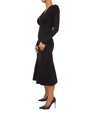 TWIN-SET Abito longuette in maglia nero con scollo con logo Oval T in DONNA