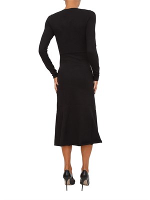 TWIN-SET Abito longuette in maglia nero con scollo con logo Oval T in DONNA