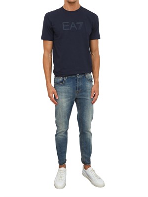 EA7 EMPORIO ARMANI T-shirt a maniche corte blu EA7 Visibility in jersey stretch di cotone in UOMO