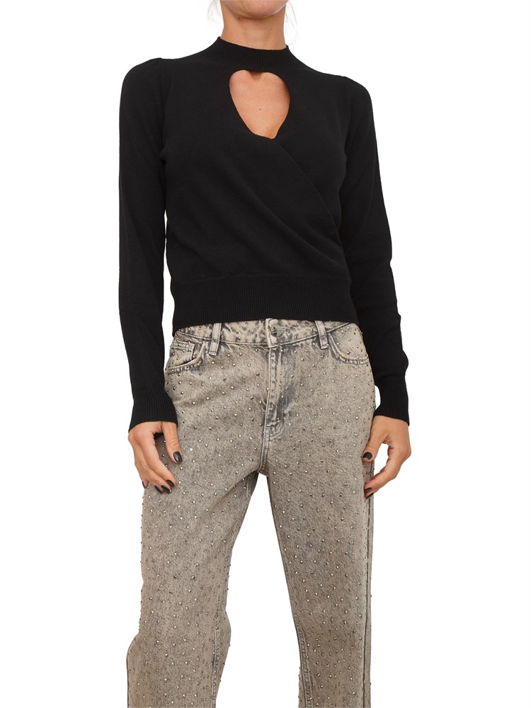 TWIN-SET Maglia Twinset in viscosa nera con cut-out e incrocio