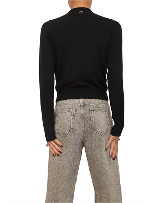 TWIN-SET Maglia Twinset in viscosa nera con cut-out e incrocio in DONNA
