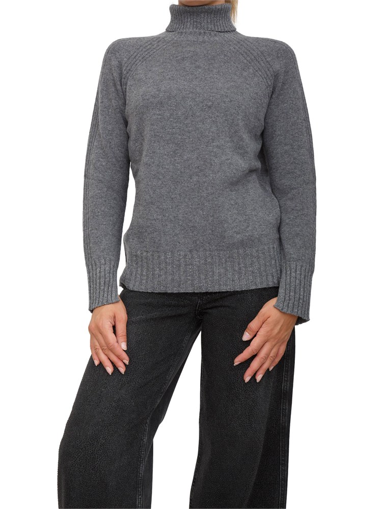 TWIN-SET Maglia collo alto Twinset in misto cashmere grigio con bordi lurex
