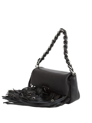 Borsa a spalla Marella in pelle ecologica nera con frange in DONNA