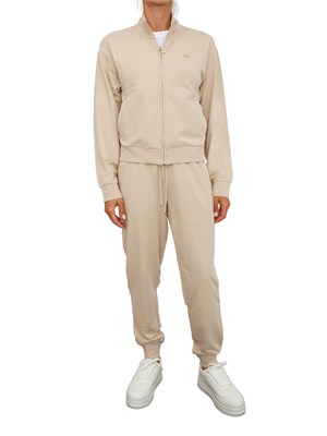 Tuta sportiva felpa+pantalone EA7 Emporio Armani in cotone elasticizzato beige in DONNA