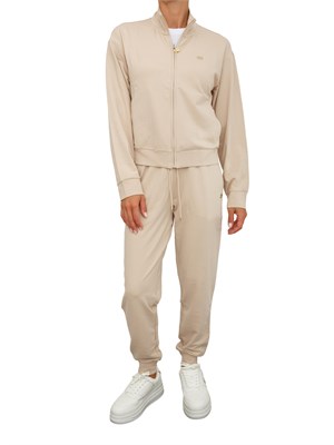 Tuta sportiva felpa+pantalone EA7 Emporio Armani in cotone elasticizzato beige in DONNA
