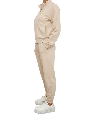 Tuta sportiva felpa+pantalone EA7 Emporio Armani in cotone elasticizzato beige in DONNA