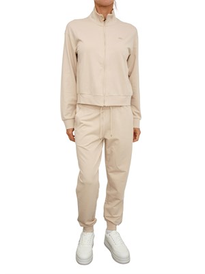 Tuta sportiva felpa+pantalone EA7 Emporio Armani in cotone elasticizzato beige in DONNA