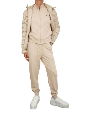 Tuta sportiva felpa+pantalone EA7 Emporio Armani in cotone elasticizzato beige in DONNA