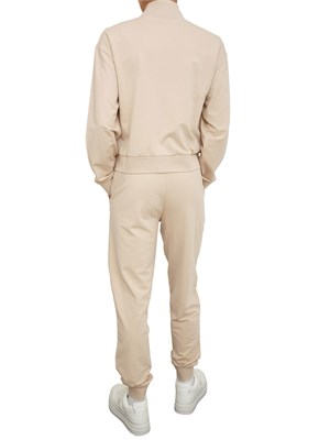 Tuta sportiva felpa+pantalone EA7 Emporio Armani in cotone elasticizzato beige in DONNA