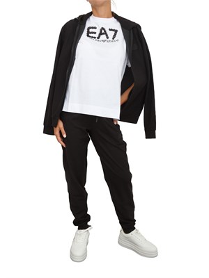 T-shirt EA7 Emporio Armani in cotone bianco con maxi logo paillettes a contrasto in DONNA