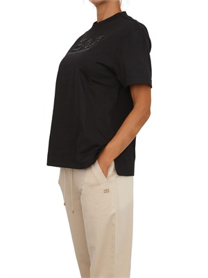 T-shirt EA7 Emporio Armani in cotone nero con maxi logo paillettes tono su tono in DONNA