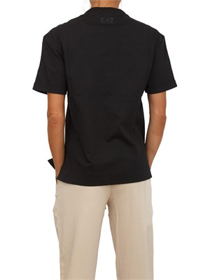 T-shirt EA7 Emporio Armani in cotone nero con maxi logo paillettes tono su tono in DONNA
