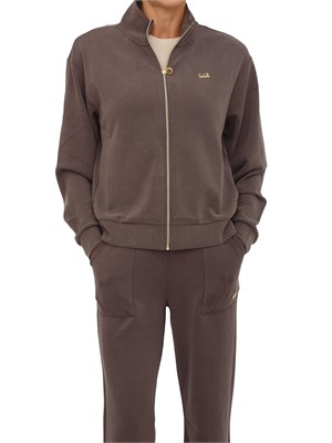 Felpa EA7 Emporio Armani in misto modal stretch marrone in DONNA
